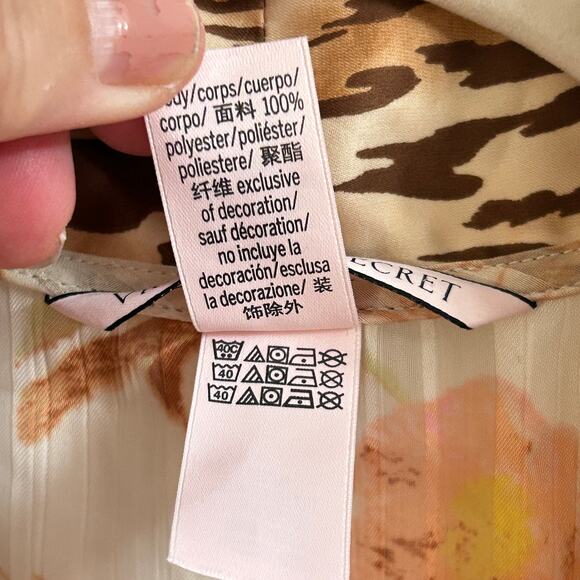 Victoria’s Secret Sheer Floral Robe w Leopard Trim and Tie Belt Size Med / Large - Picture 10 of 10